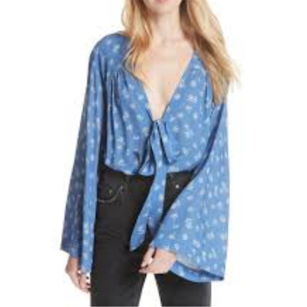 Free People Intimately Forties Feel Blue Daisy V-neck Bodysuit Long Sleeve- L - Picture 14 of 14